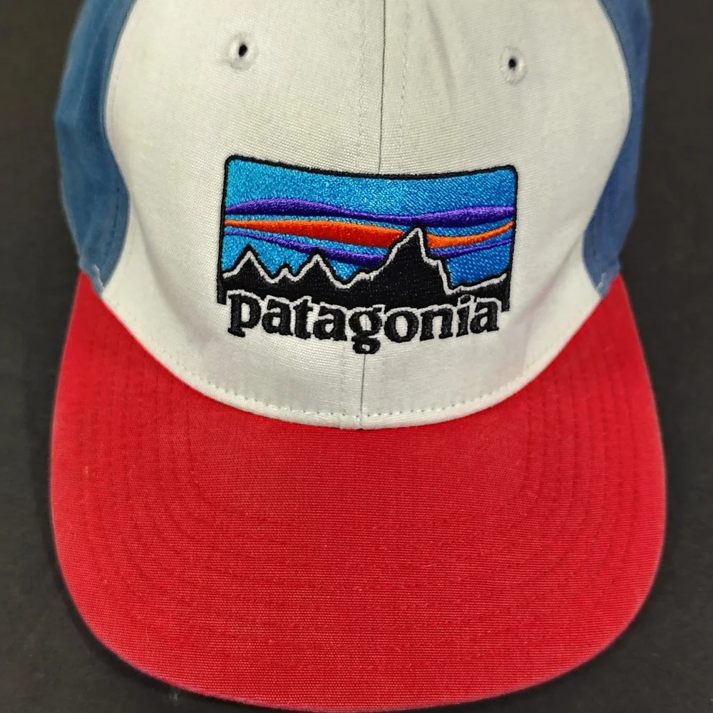 Patagonia Hat Cap Snap Back One Size Blue Red White Cotton Fitz Roy Logo